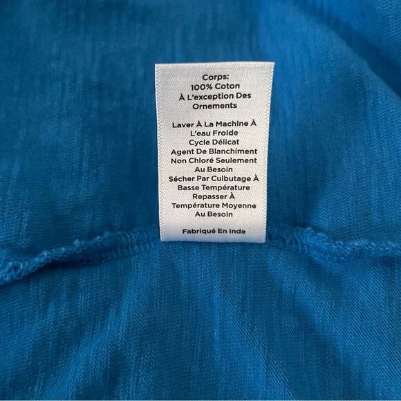 T by Talbots Blue Cotton Flutter Sleeve Crochet Neckline T-Shirt Dress Women's L - Picture 6 of 6